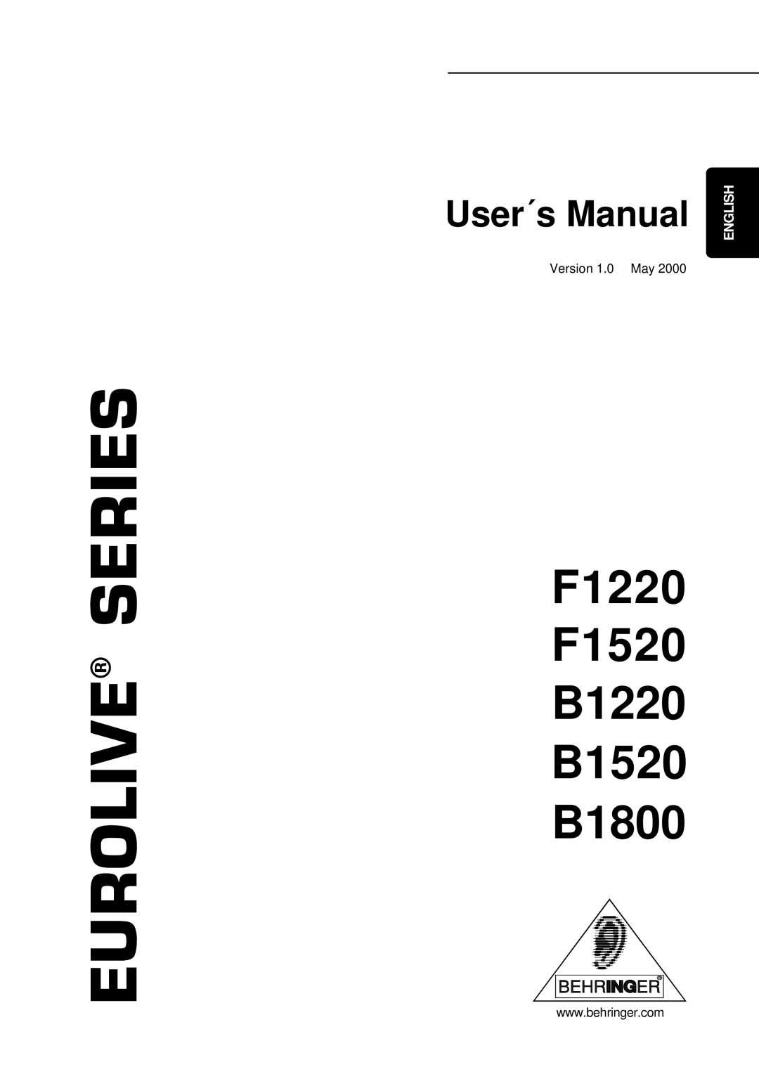 Behringer F1520, F1220, B1800, B1520, B1220 user manual Eurolive Series 