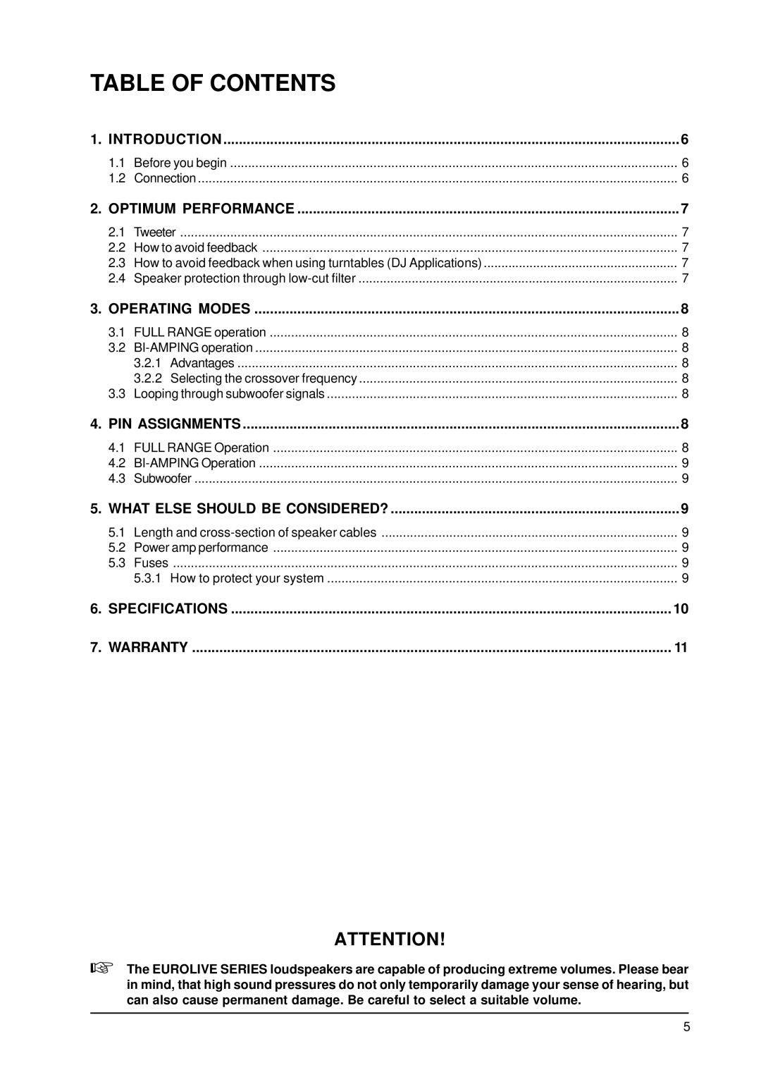 Behringer F1220, F1520, B1800, B1520, B1220 user manual Table of Contents 