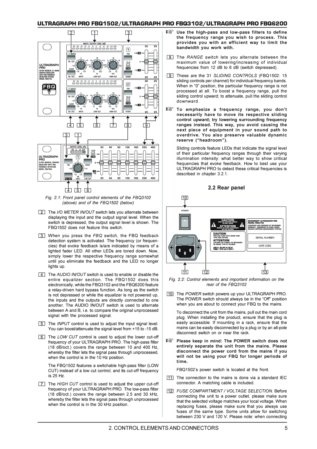 Behringer FBQ3102, FBQ6200 manual Rear panel 