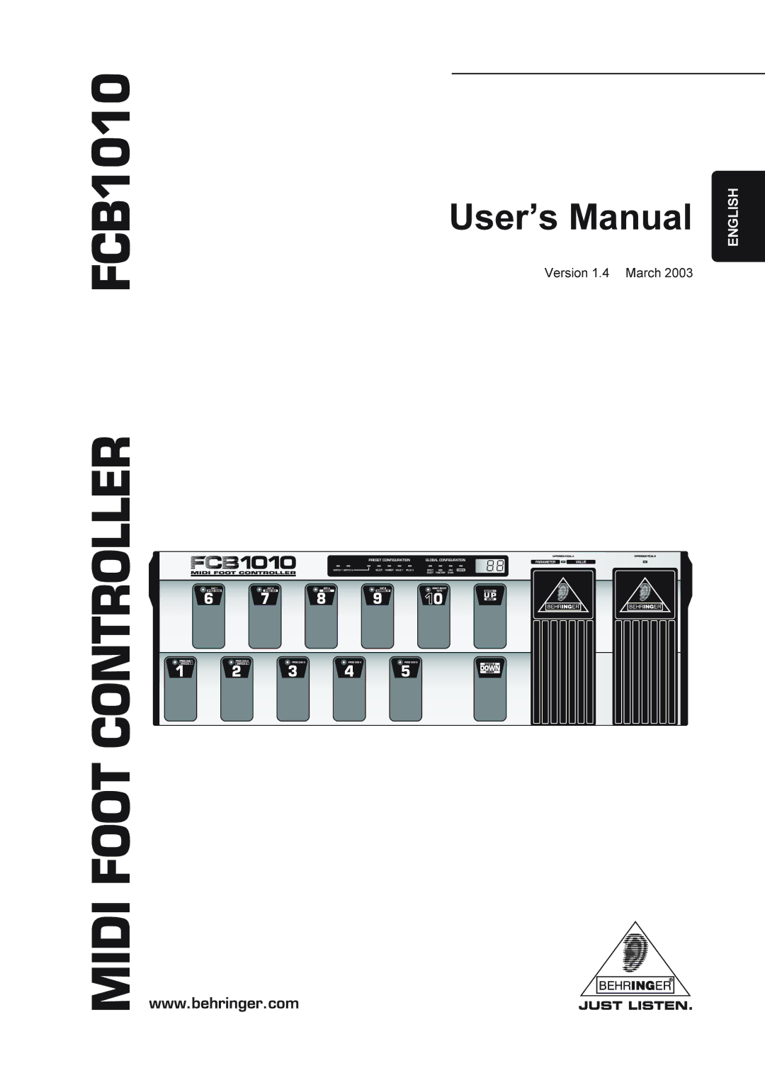 Behringer FCB1010 manual Midi Foot Controller, Version 1.4 March 