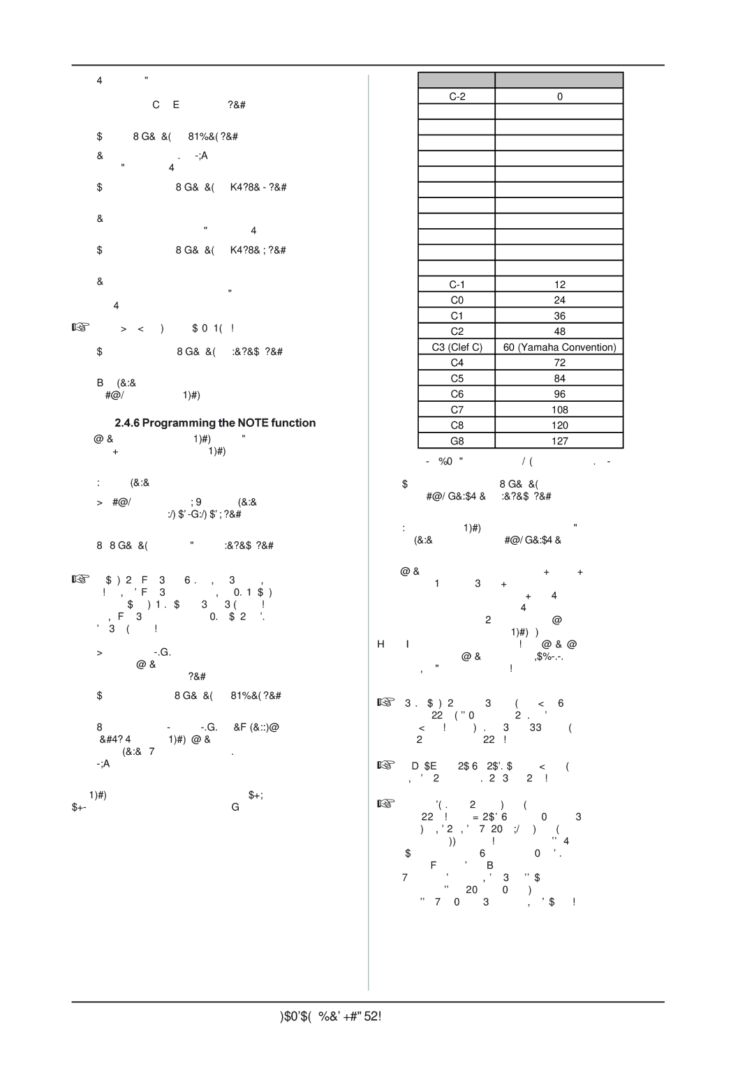 Behringer FCB1010 manual Programming the Note function, Tab .4 Assignment of Midi Note numbers 