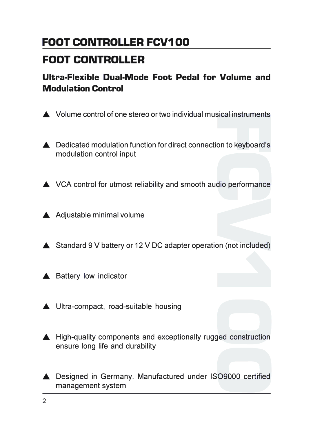 Behringer technical specifications Foot Controller FCV100 