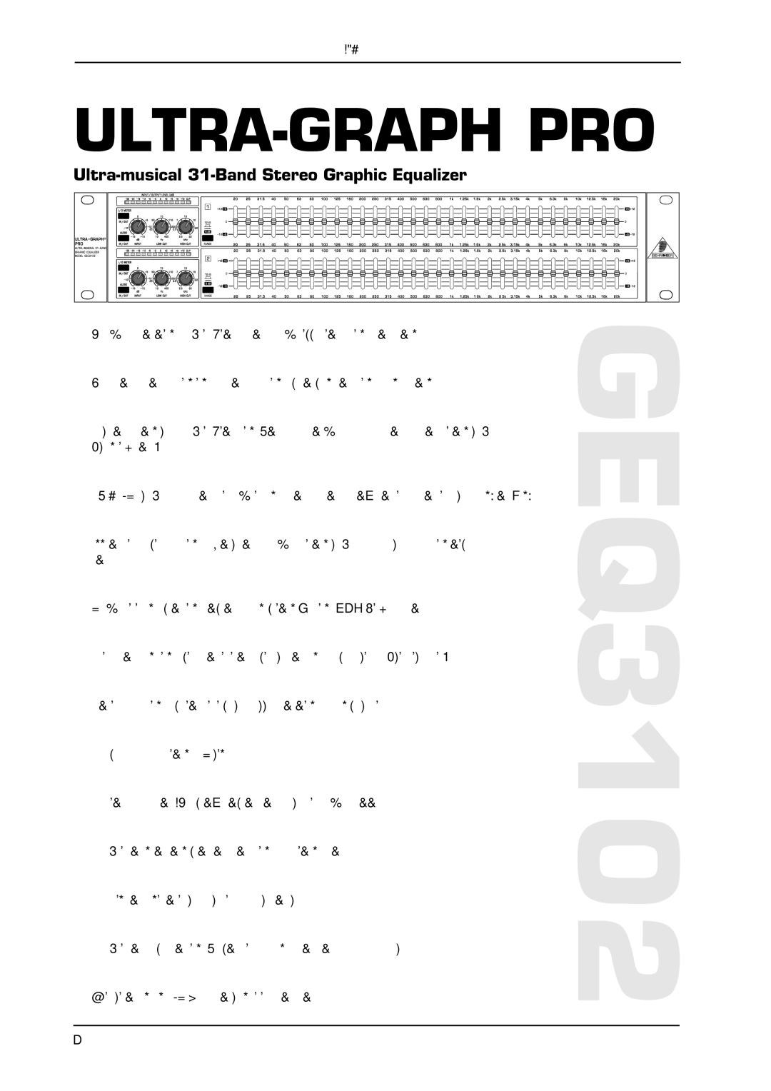 Behringer GEQ3102 manual Ultra-Graph Pro 