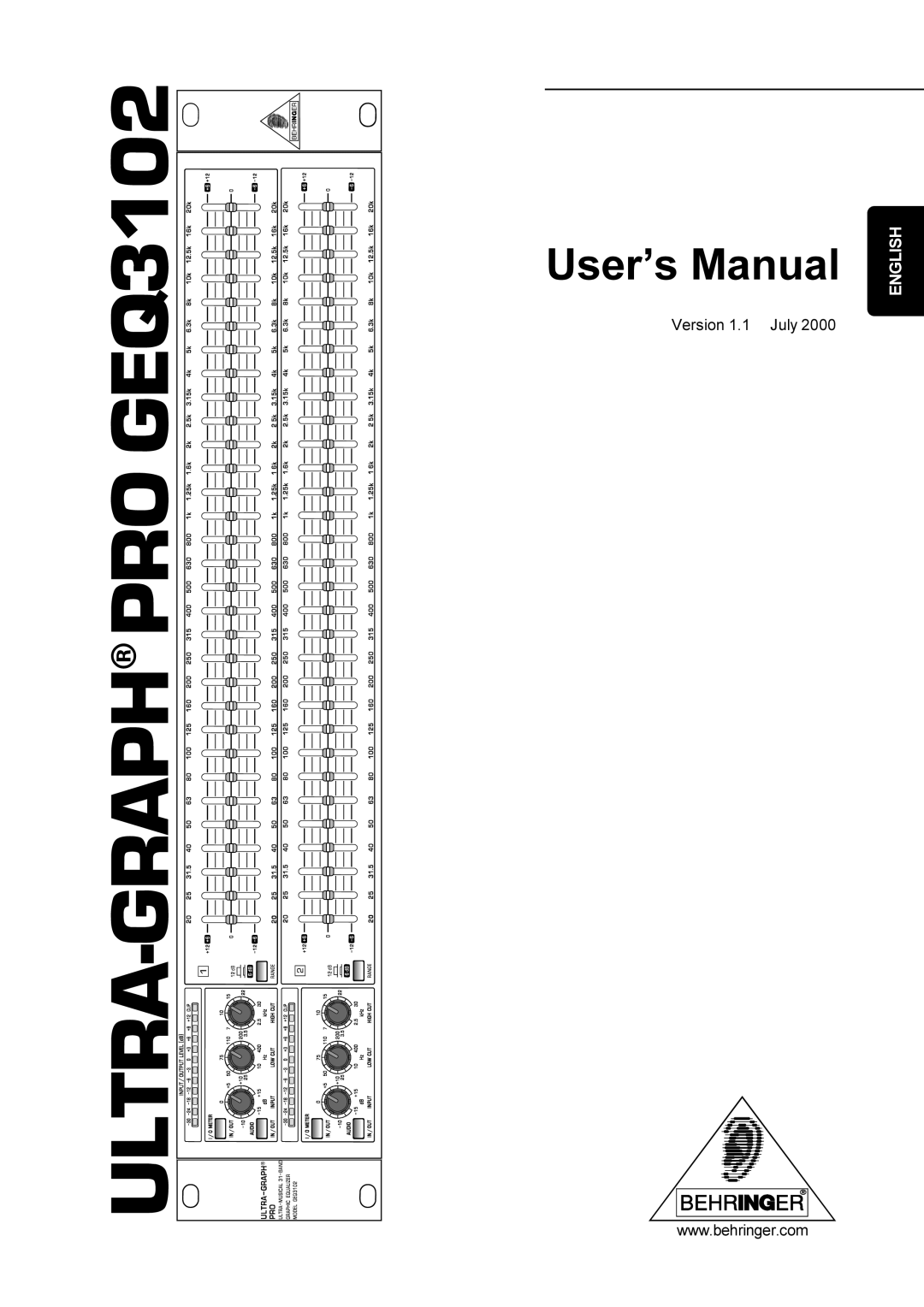 Behringer manual English, ULTRA-GRAPH PRO GEQ3102 
