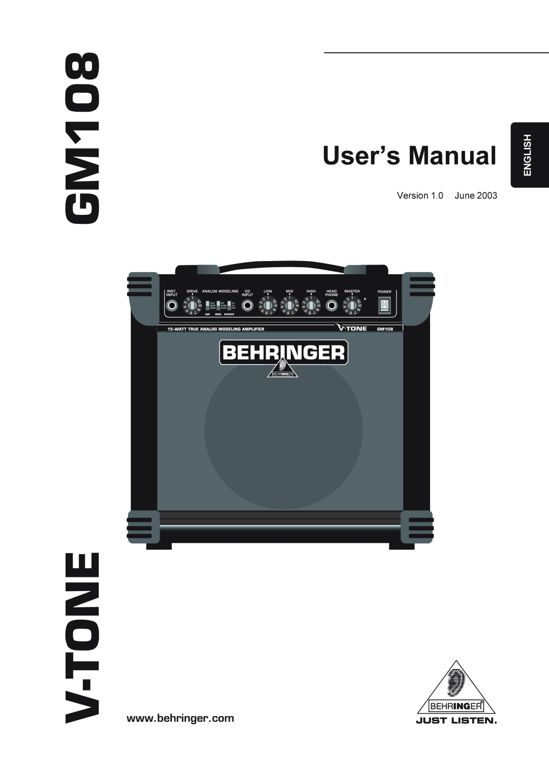 Behringer gm108 manual GM108 V-TONE, English 