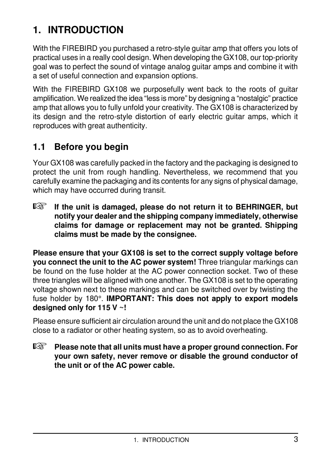 Behringer GX108 user manual Introduction, Before you begin 