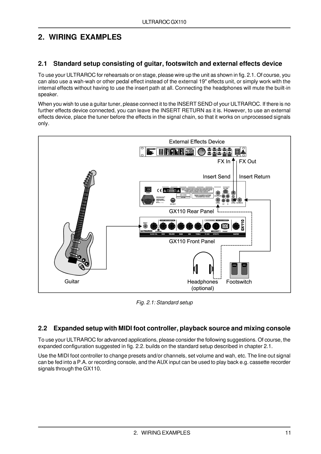 Behringer GX110 user manual Wiring Examples, Standard setup 