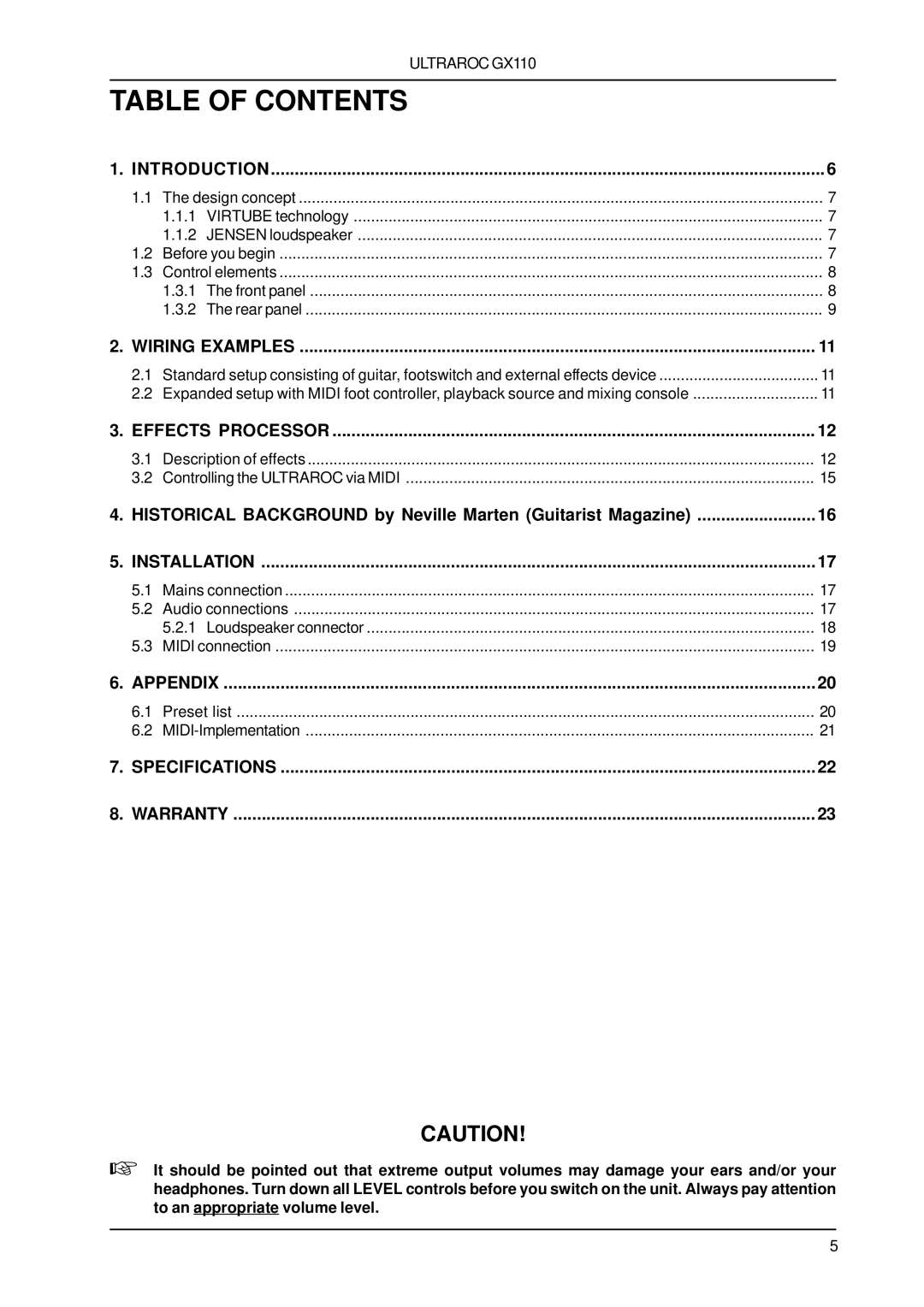 Behringer GX110 user manual Table of Contents 