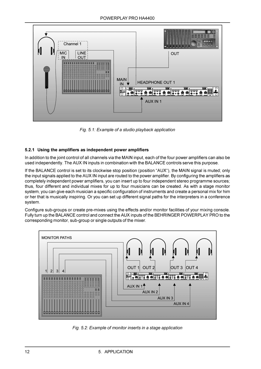 Behringer HA4400 manual Example of a studio playback application 