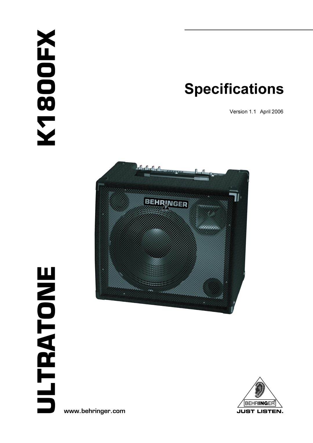 Behringer specifications K1800FX ULTRATONE, Specifications 