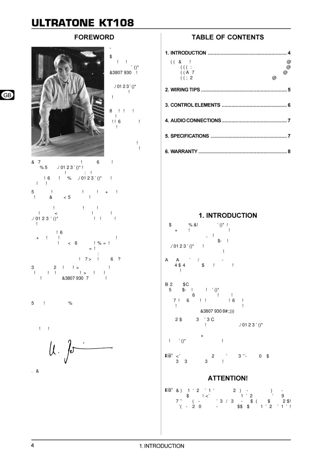 Behringer KT108 manual Foreword, Table of Contents, Introduction 