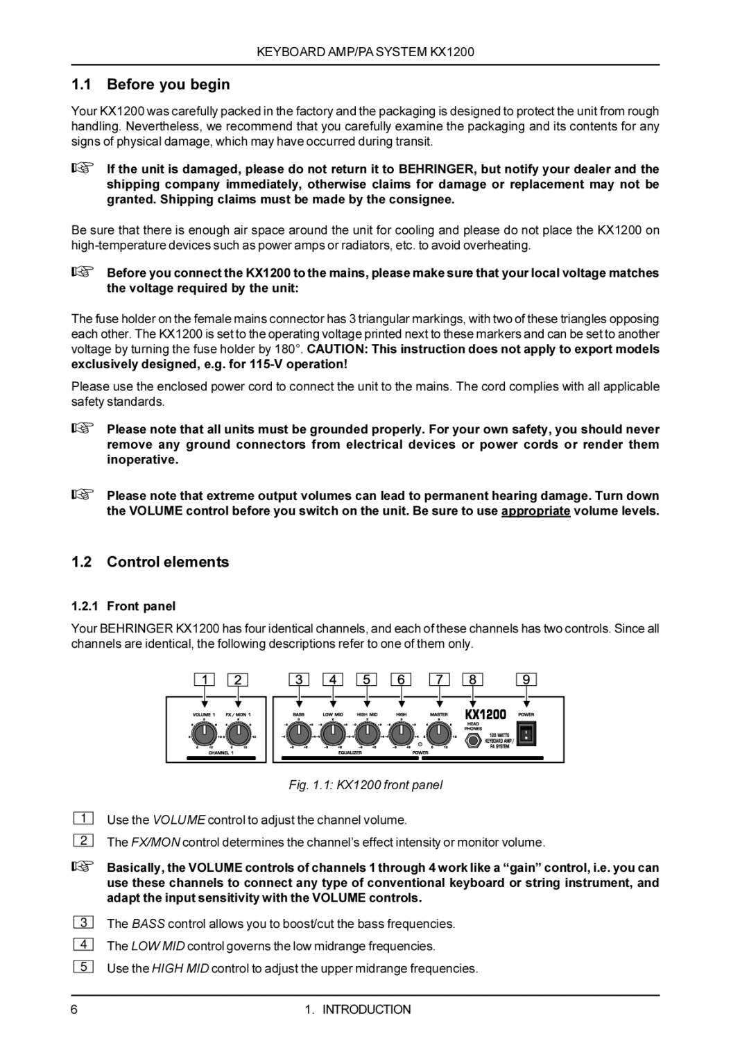 Behringer KX1200 manual Before you begin 