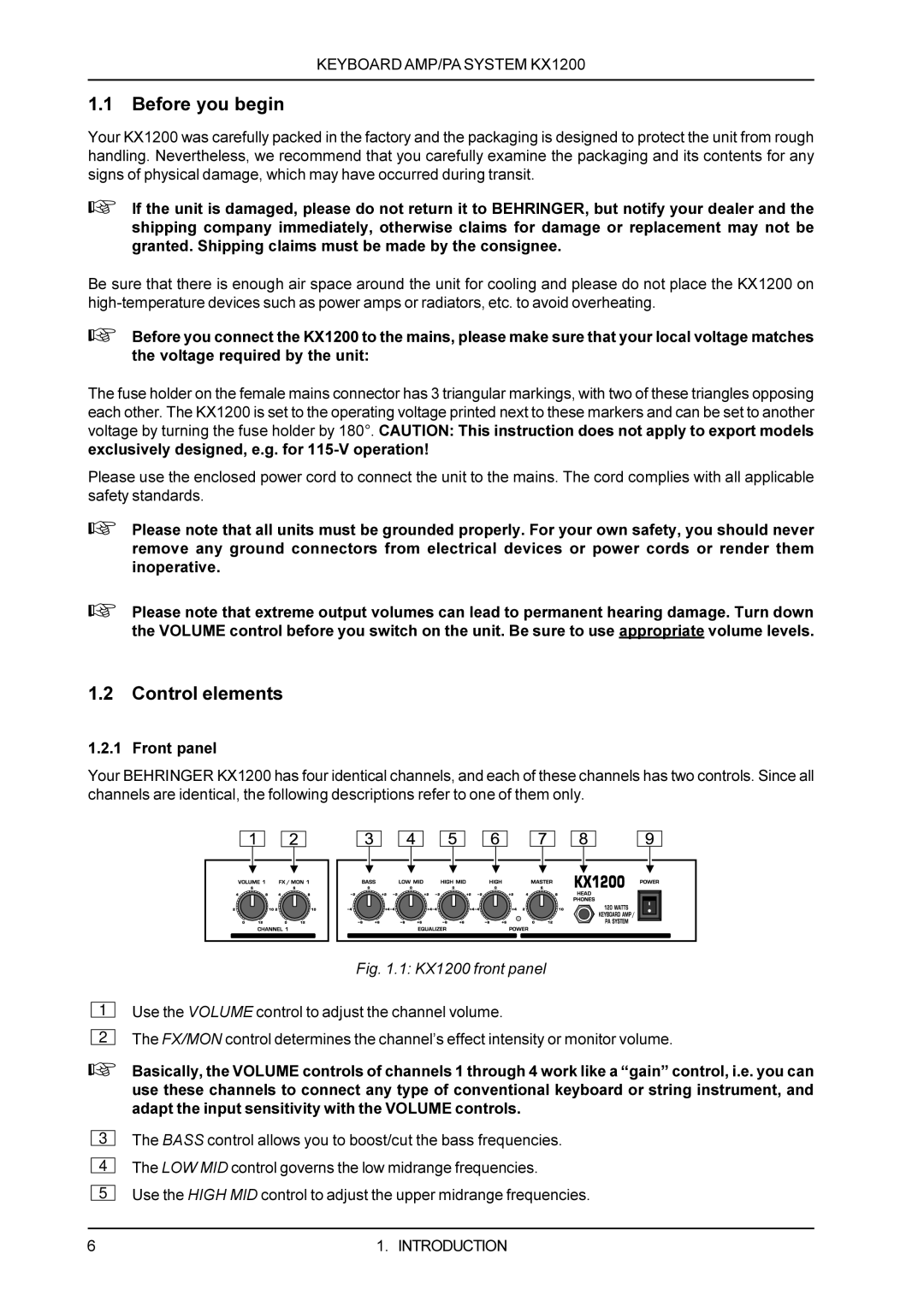 Behringer KX1200 manual Before you begin 