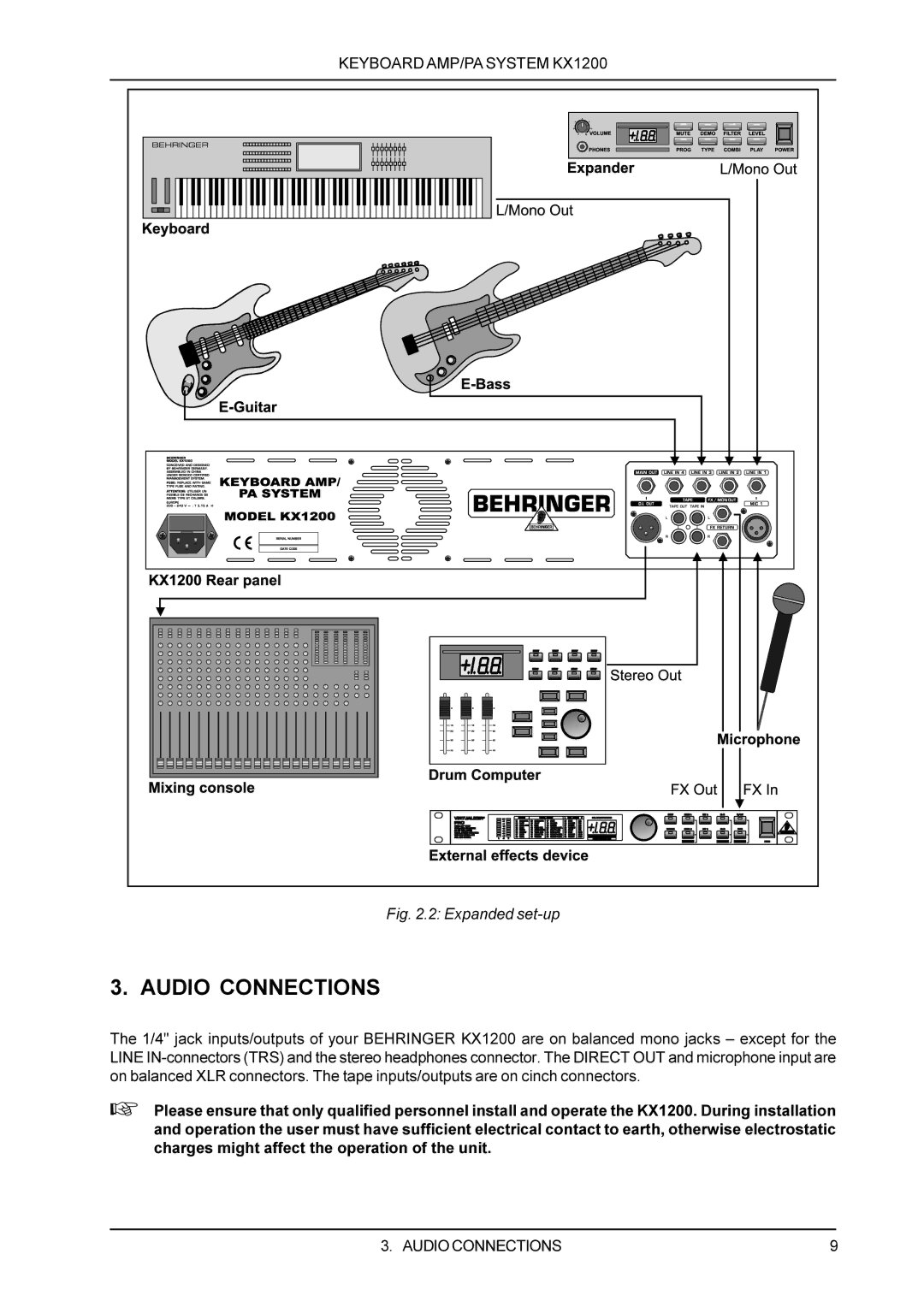 Behringer KX1200 manual Audio Connections, Expanded set-up 