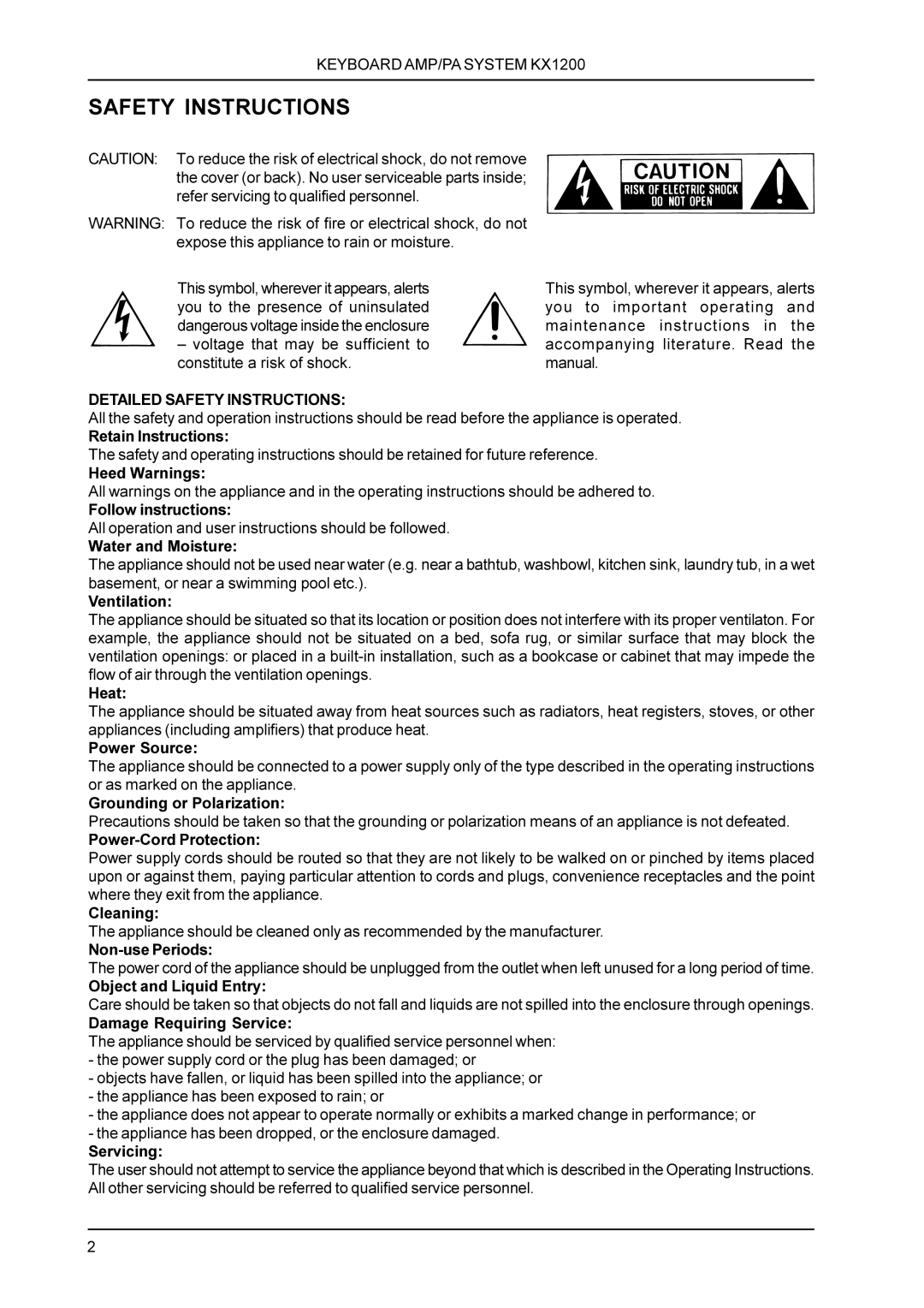 Behringer KX1200 manual Safety Instructions 