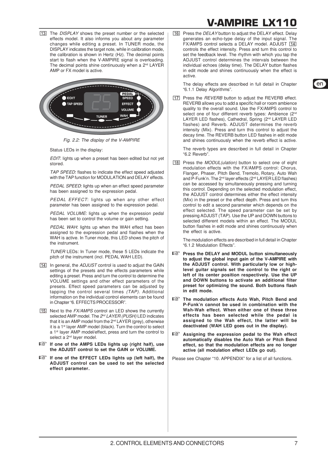 Behringer LX110 user manual Display of the V-AMPIRE 