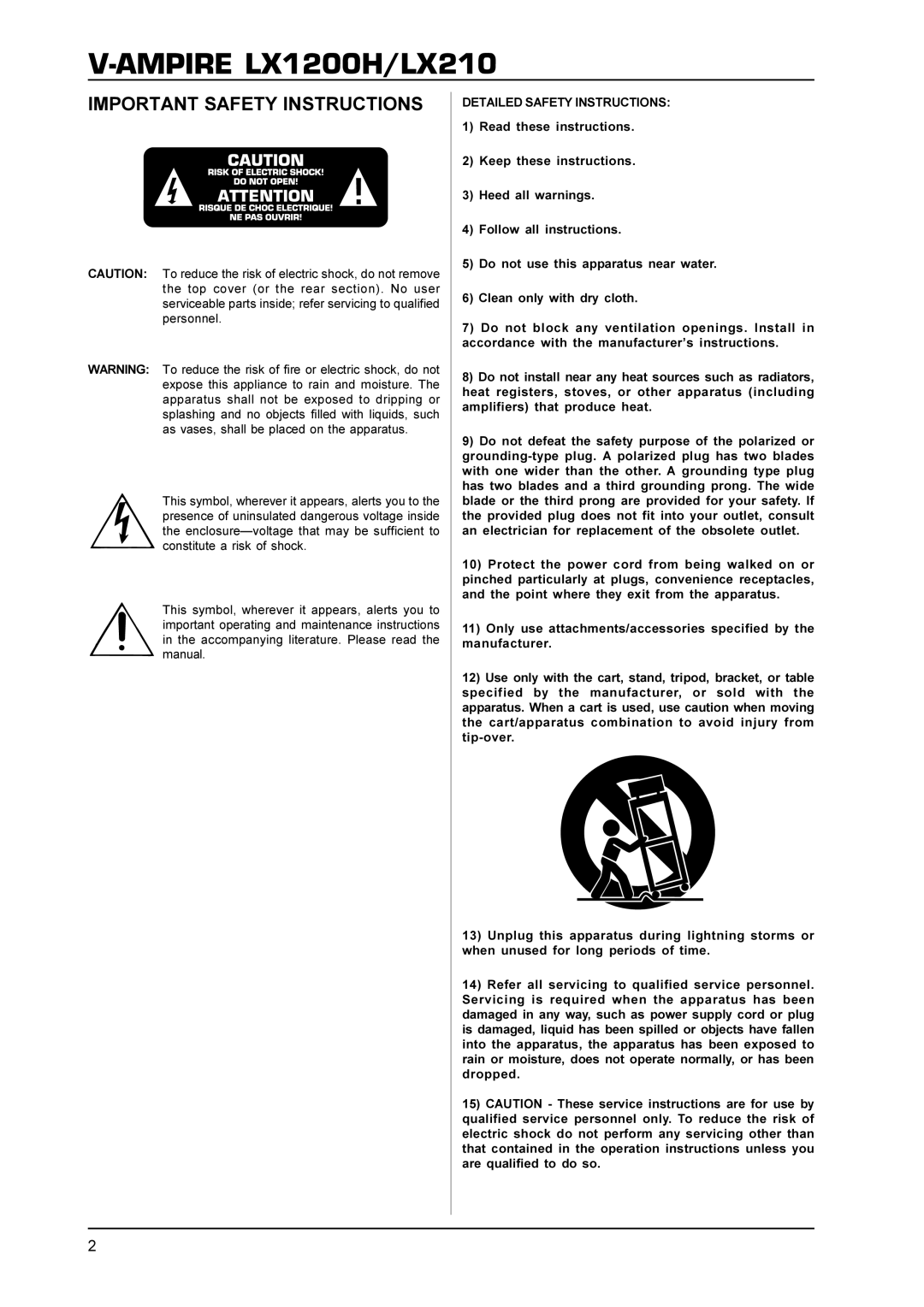 Behringer LX1200H, LX210 manual Important Safety Instructions, Detailed Safety Instructions 