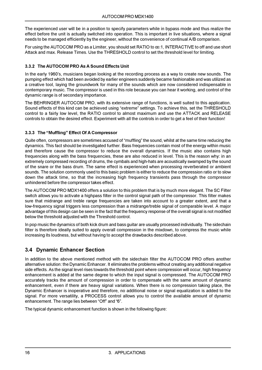 Behringer MDX1400 manual Dynamic Enhancer Section 