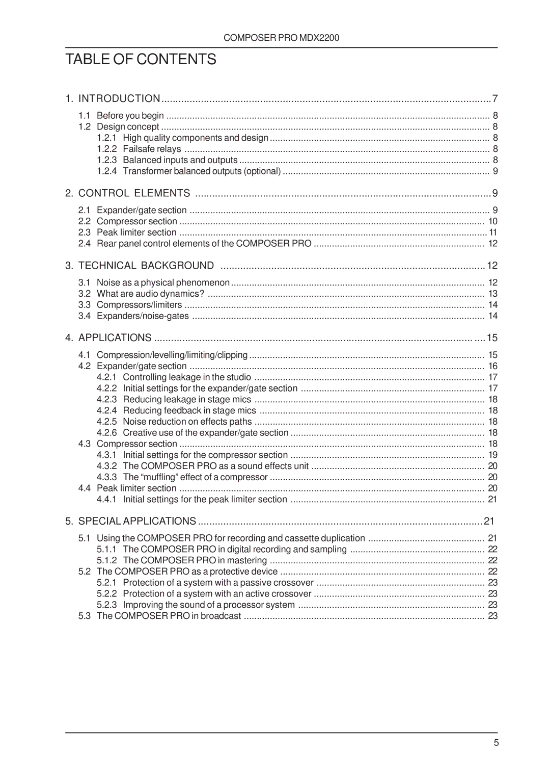 Behringer MDX2200 user manual Table of Contents 