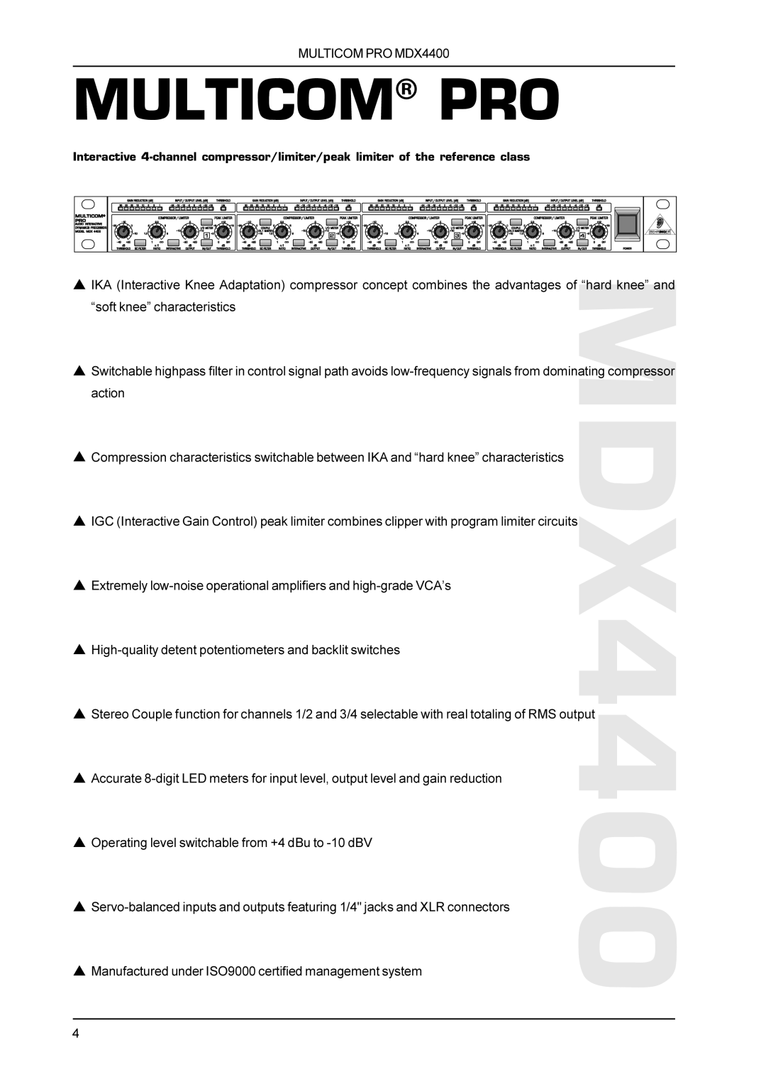 Behringer MDX4400 manual Multicom PRO 