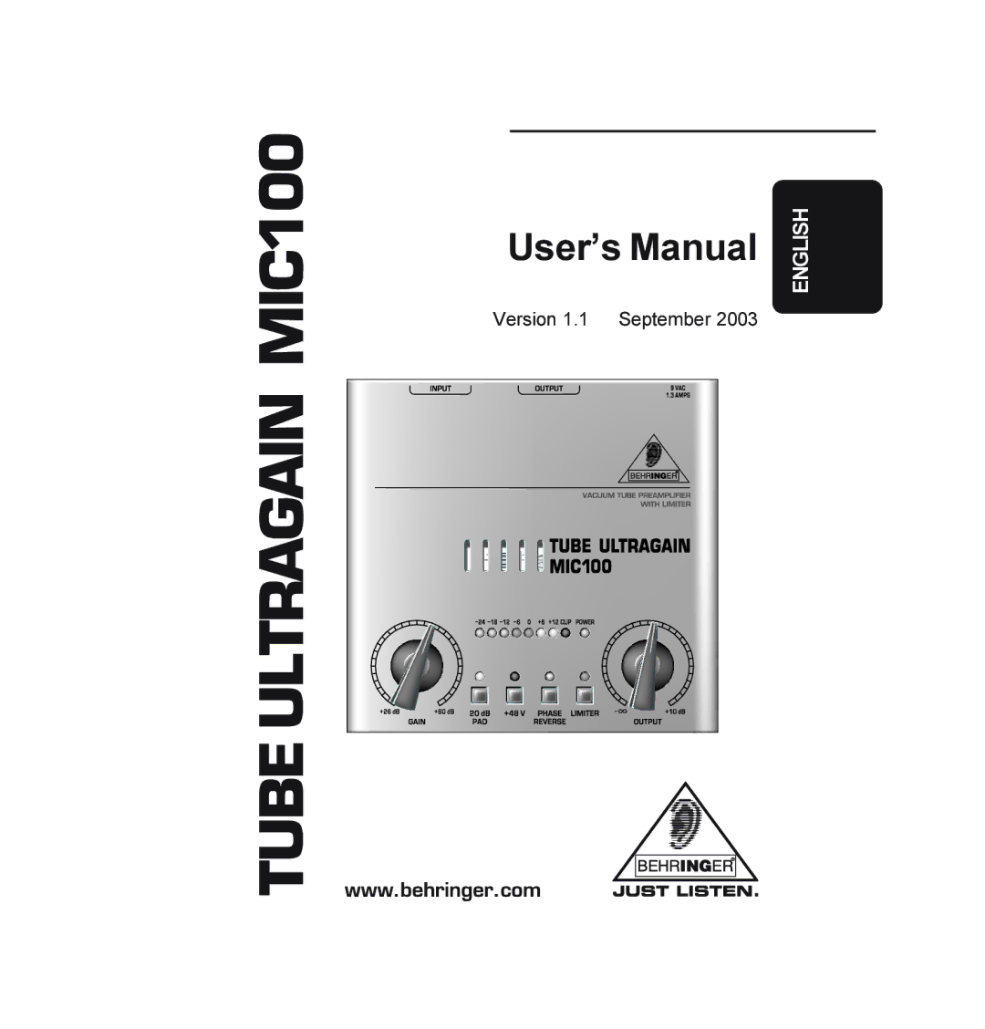 Behringer manual Tube Ultragain MIC100 