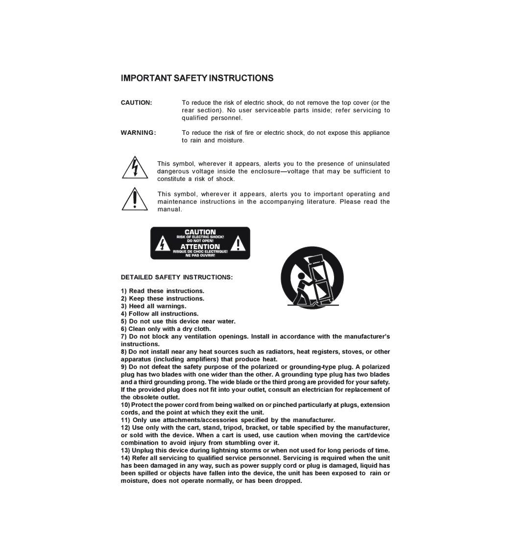 Behringer MIC100 manual Important Safety Instructions 