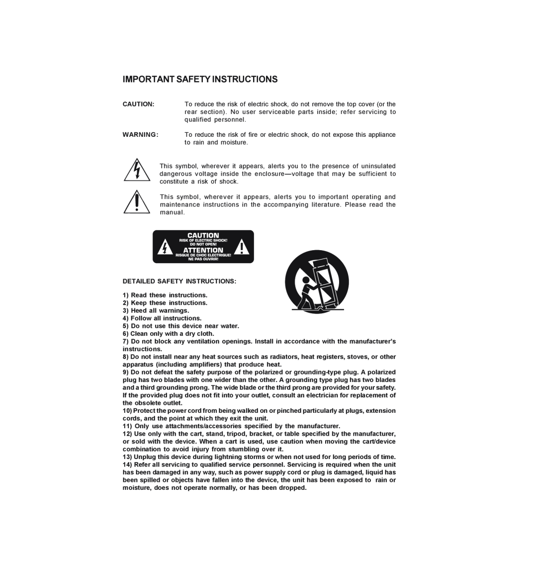 Behringer MIC100 manual Important Safety Instructions 