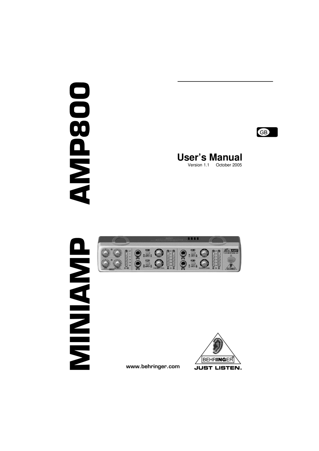 Behringer MINIAMP AMP800 user manual User’s Manual 