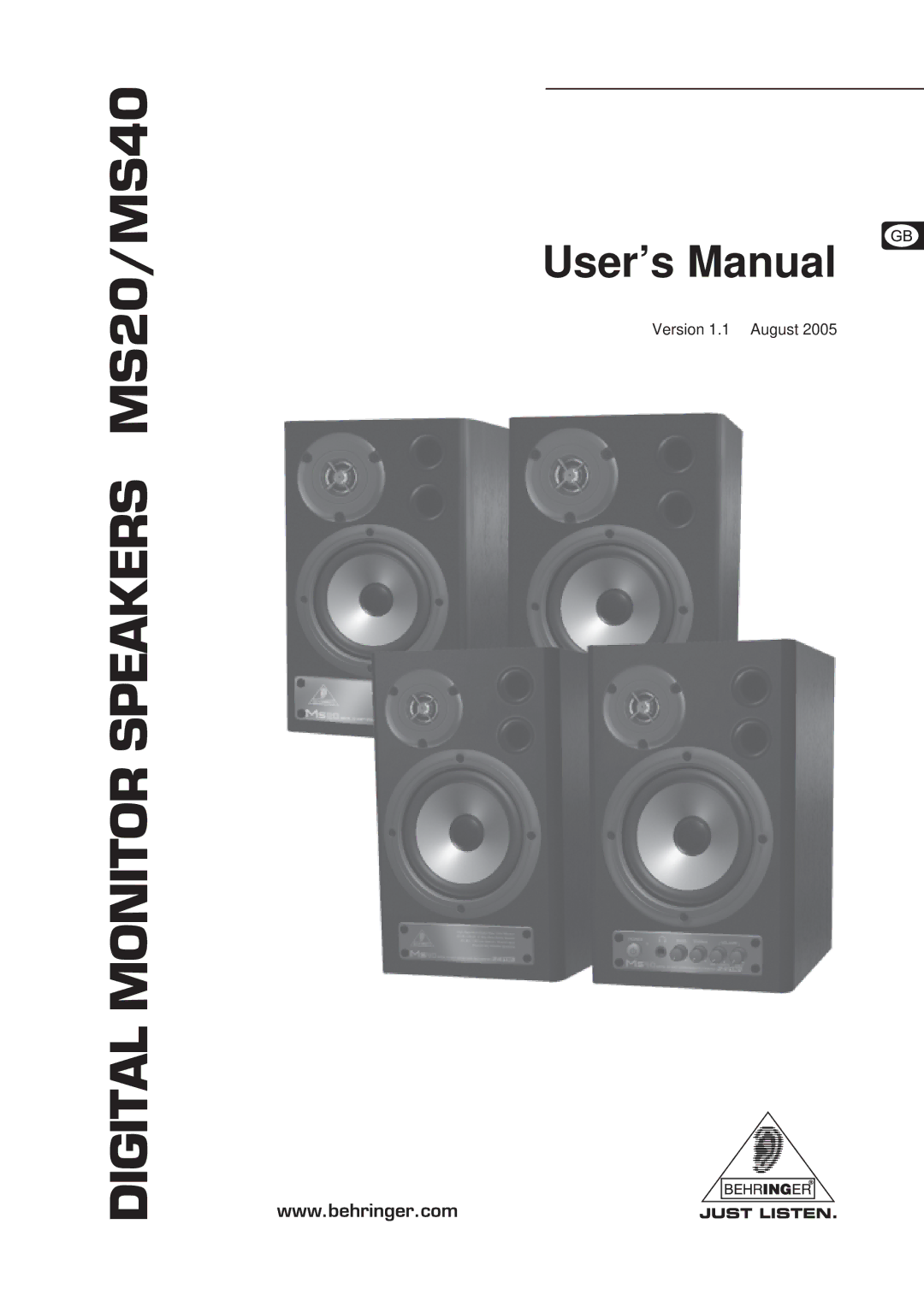 Behringer user manual Digital Monitor Speakers MS20/MS40 