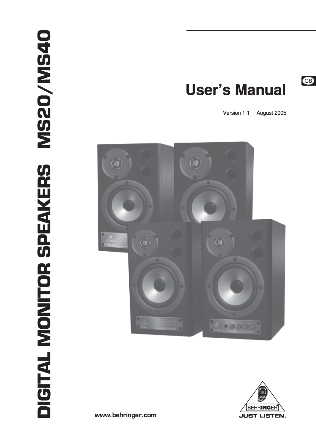 Behringer user manual Version 1.1 August, DIGITAL MONITOR SPEAKERS MS20/MS40 