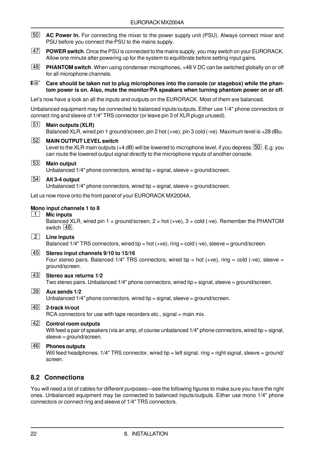 Behringer MX2004A user manual Connections 