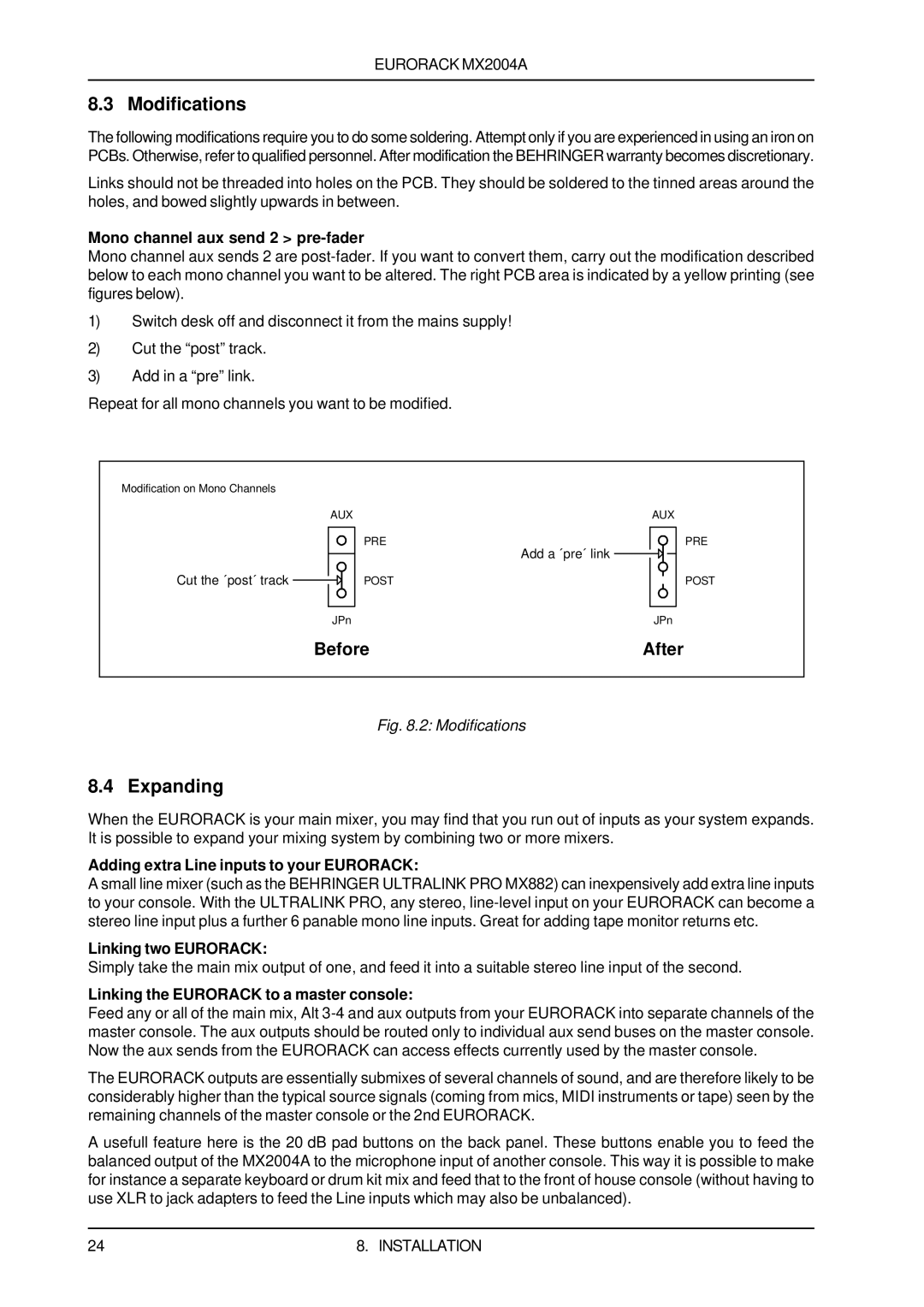 Behringer MX2004A user manual Modifications, Expanding 