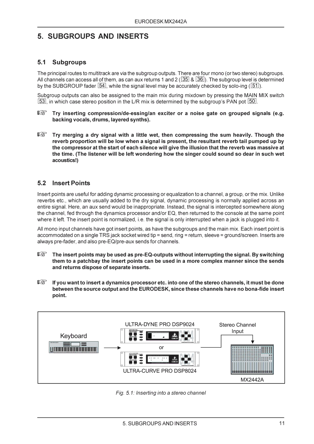 Behringer MX2442A manual Subgroups and Inserts, Insert Points 