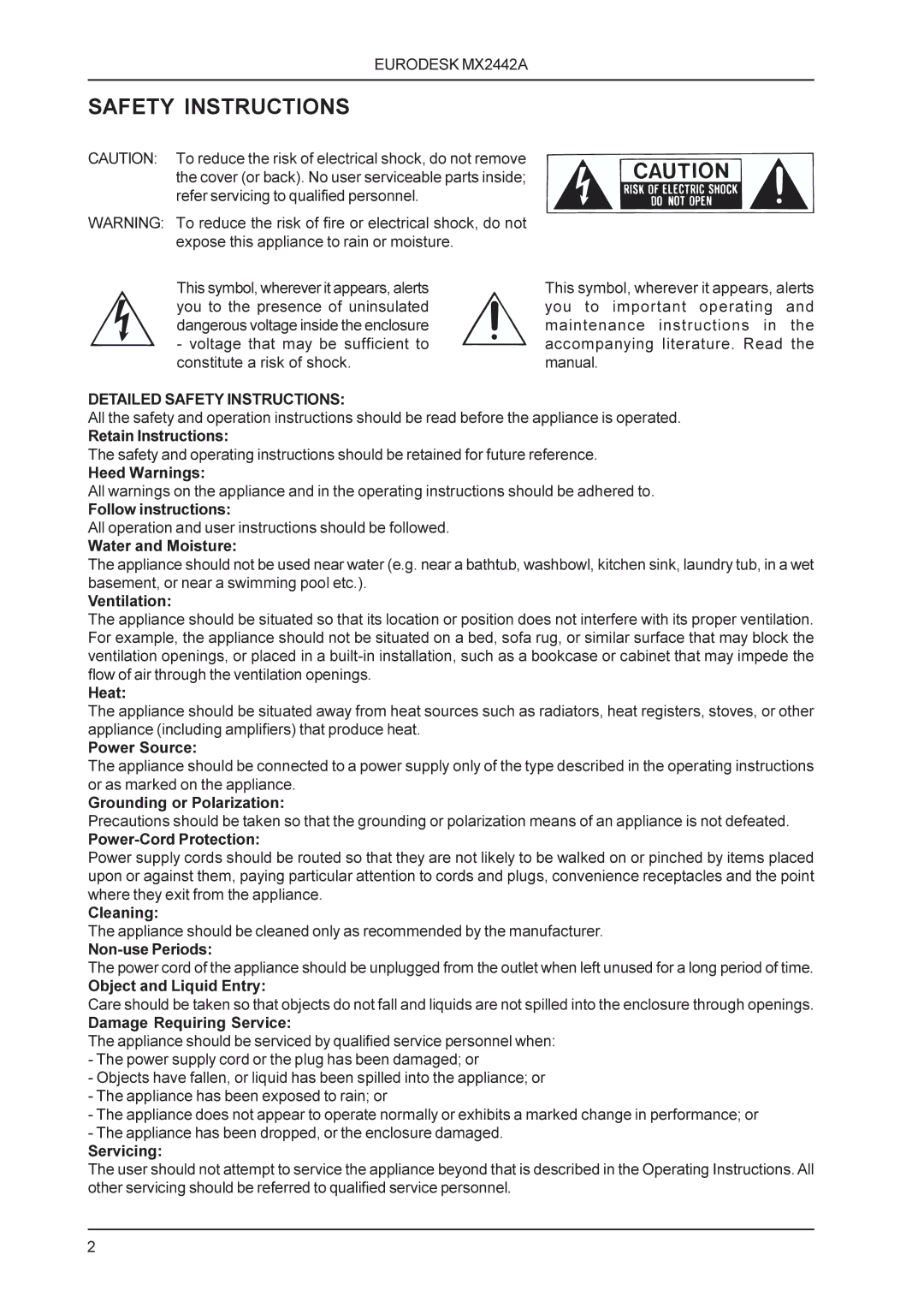 Behringer MX2442A manual Detailed Safety Instructions 