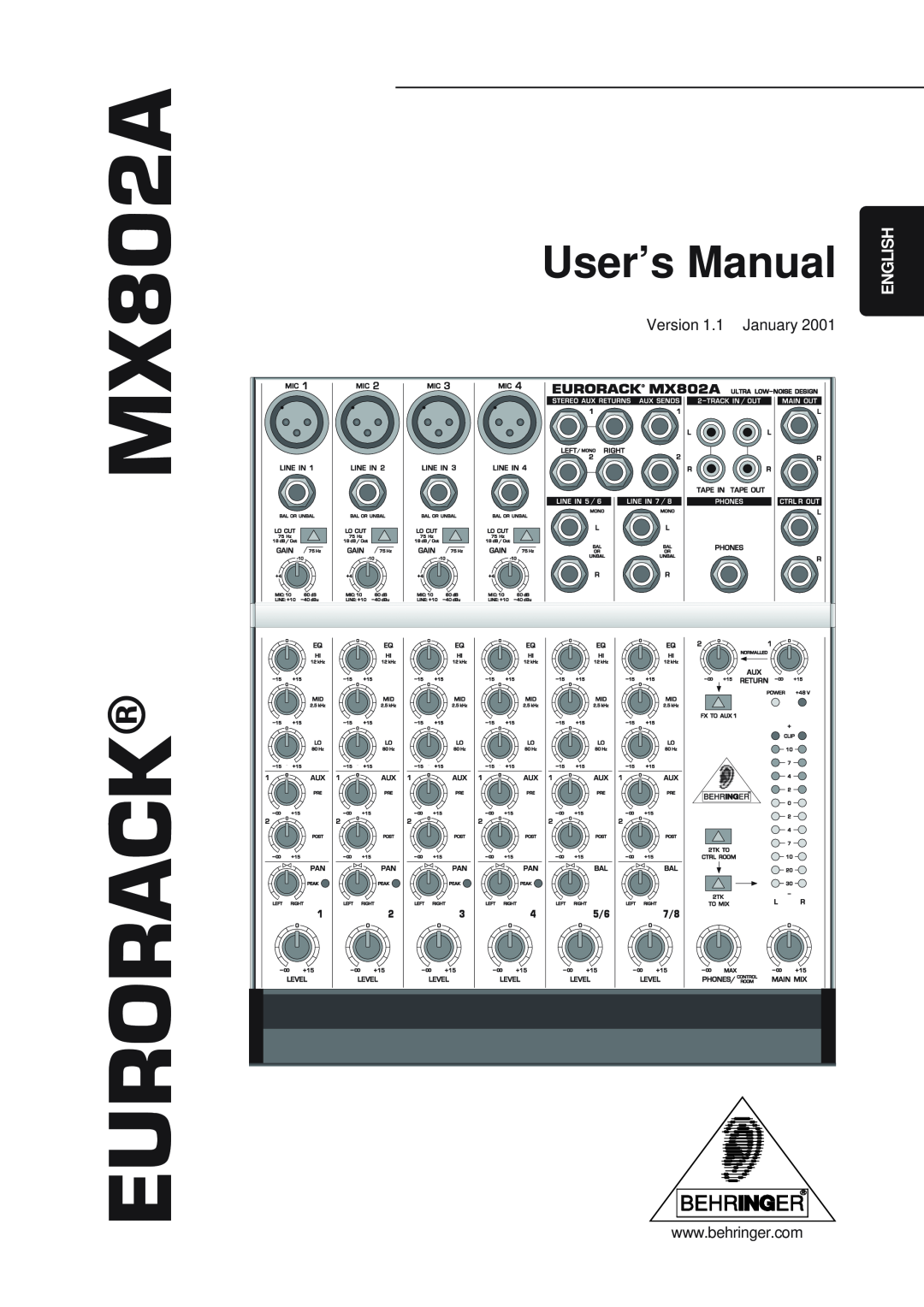 Behringer user manual EURORACK MX802A, User’s Manual, English 
