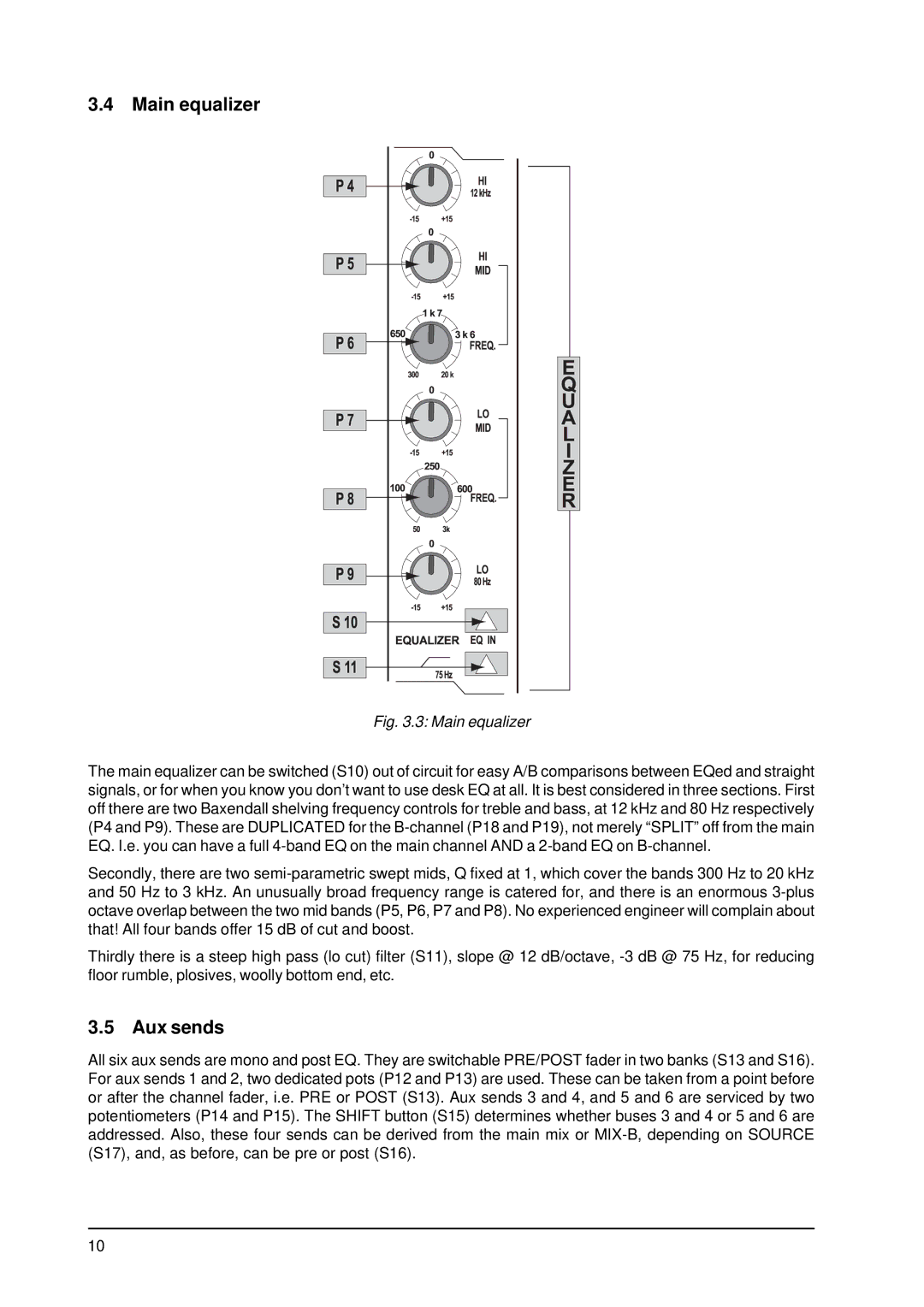 Behringer MX9000 user manual Main equalizer, Aux sends 