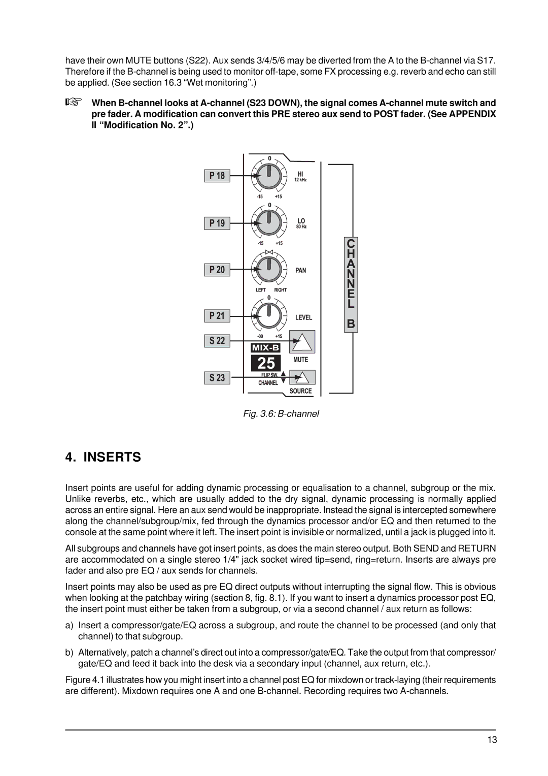 Behringer MX9000 user manual Inserts, B-channel 