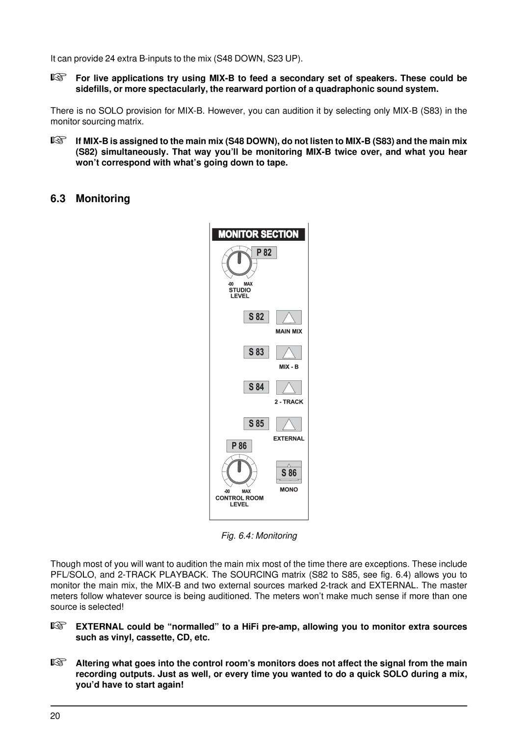 Behringer MX9000 user manual Monitoring 