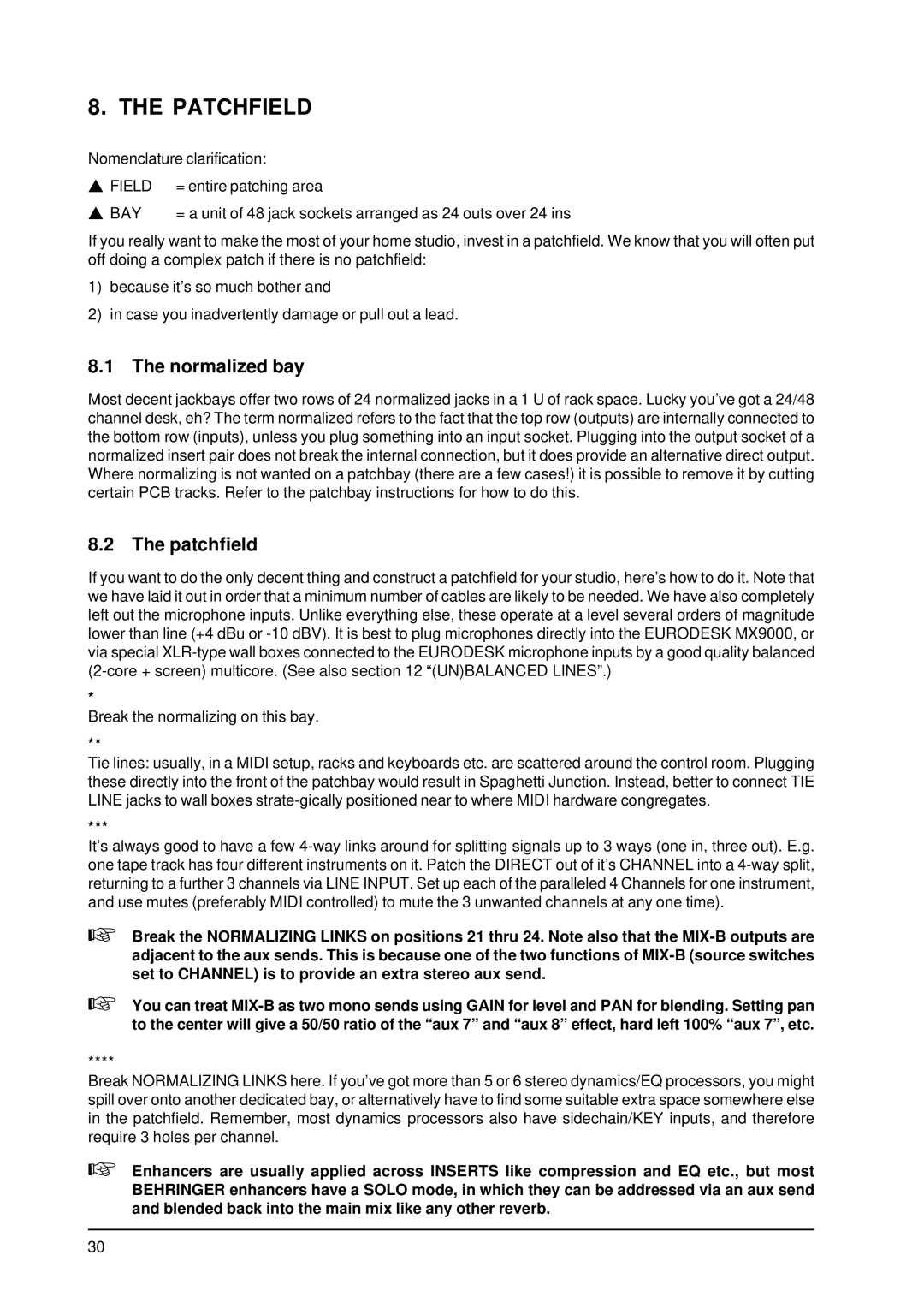 Behringer MX9000 user manual Patchfield, Normalized bay 