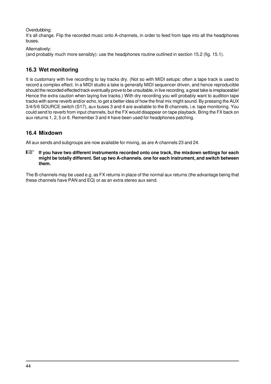 Behringer MX9000 user manual Wet monitoring 