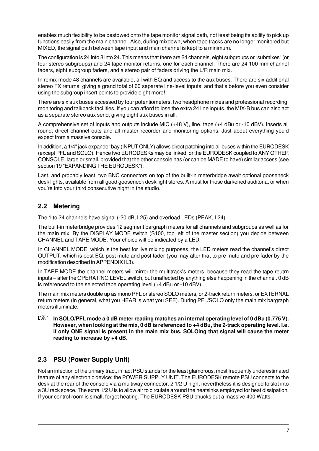 Behringer MX9000 user manual Metering, PSU Power Supply Unit 