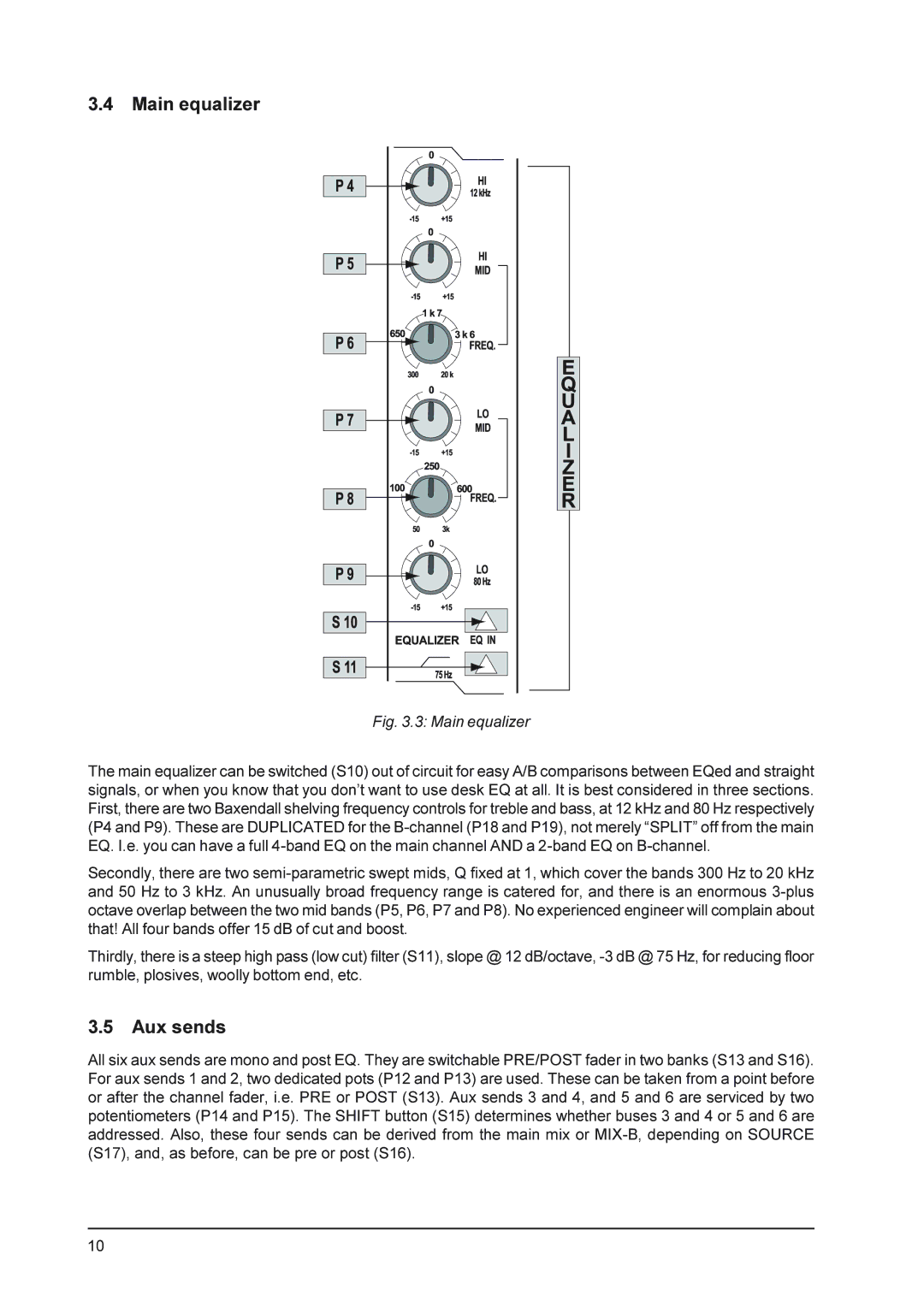 Behringer MX9000 user manual Main equalizer, Aux sends 