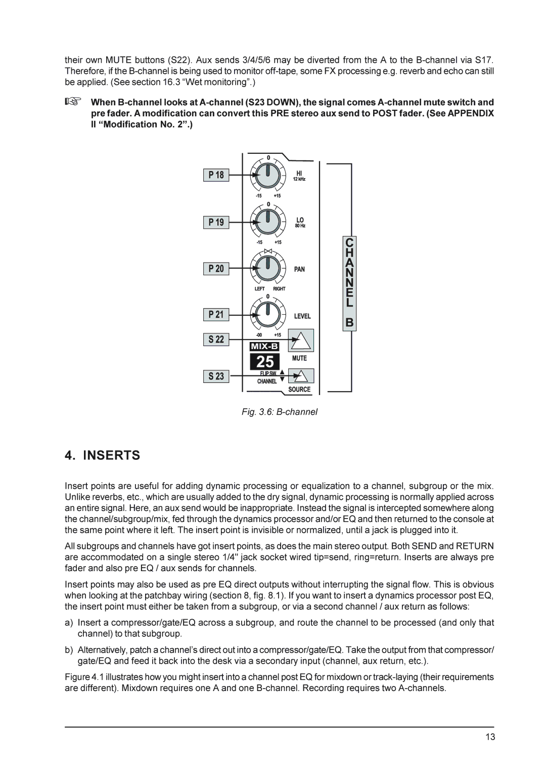 Behringer MX9000 user manual Inserts, B-channel 