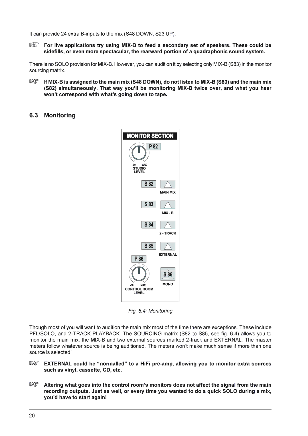 Behringer MX9000 user manual Monitoring 