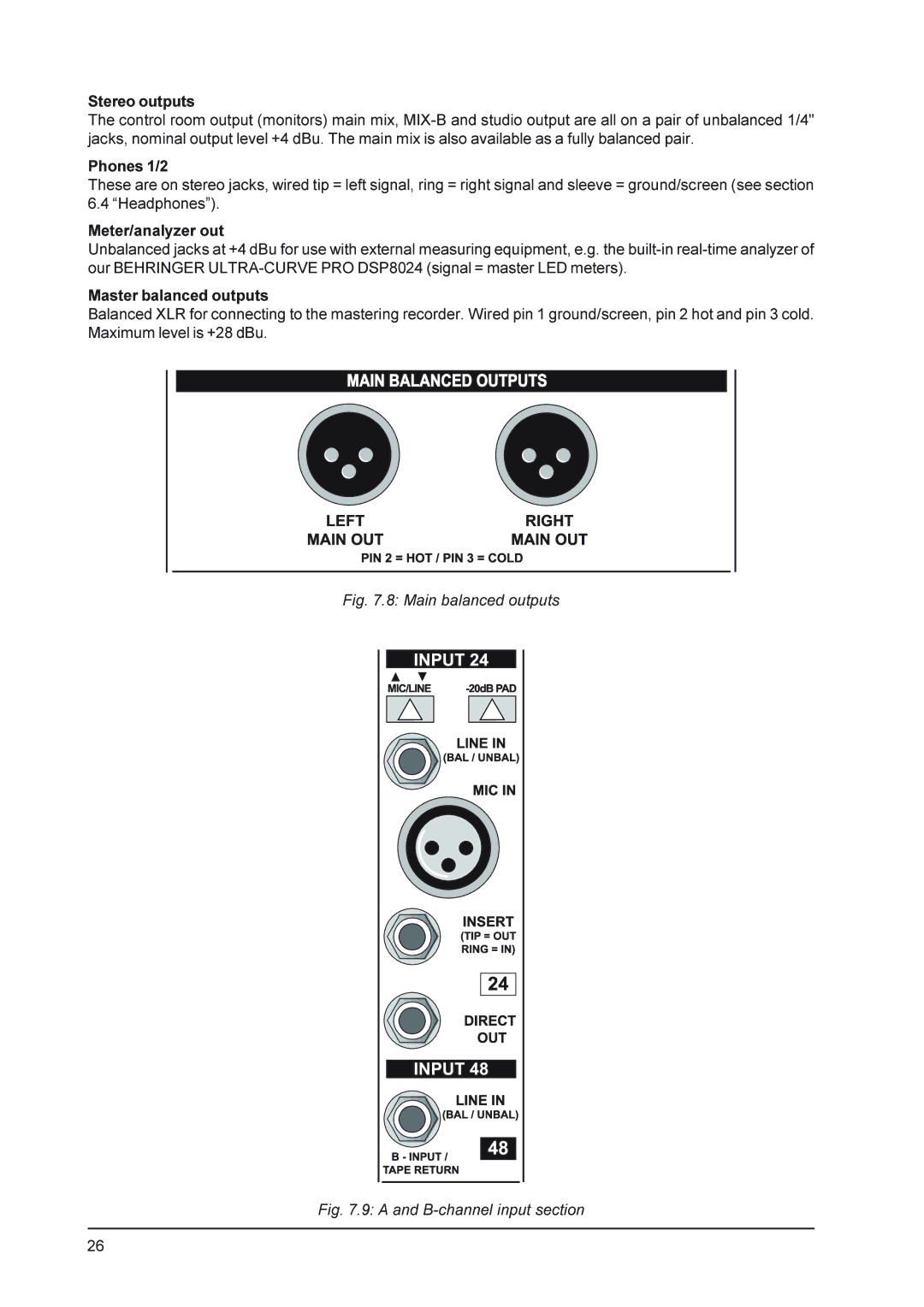 Behringer MX9000 user manual Main balanced outputs 