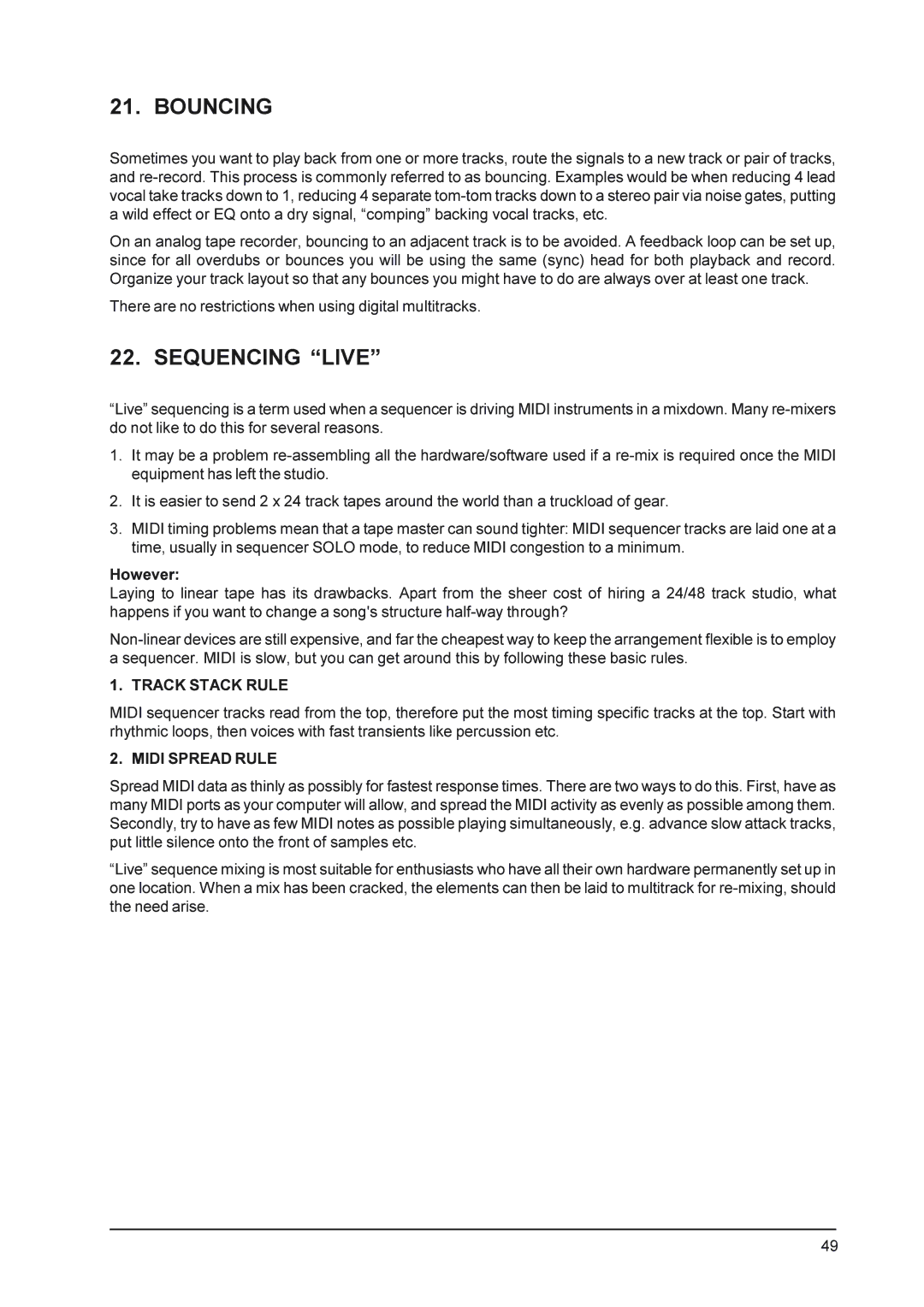 Behringer MX9000 user manual Bouncing, Sequencing Live 