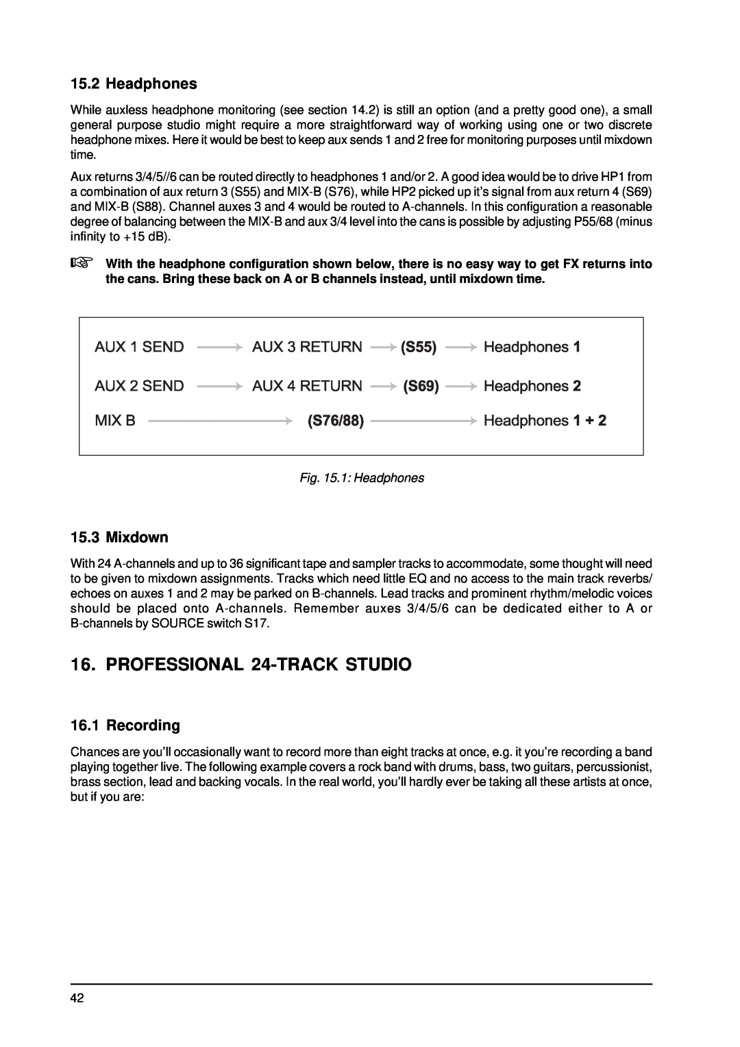 Behringer MX9000 user manual PROFESSIONAL 24-TRACK STUDIO, Mixdown, Recording, 1 Headphones 