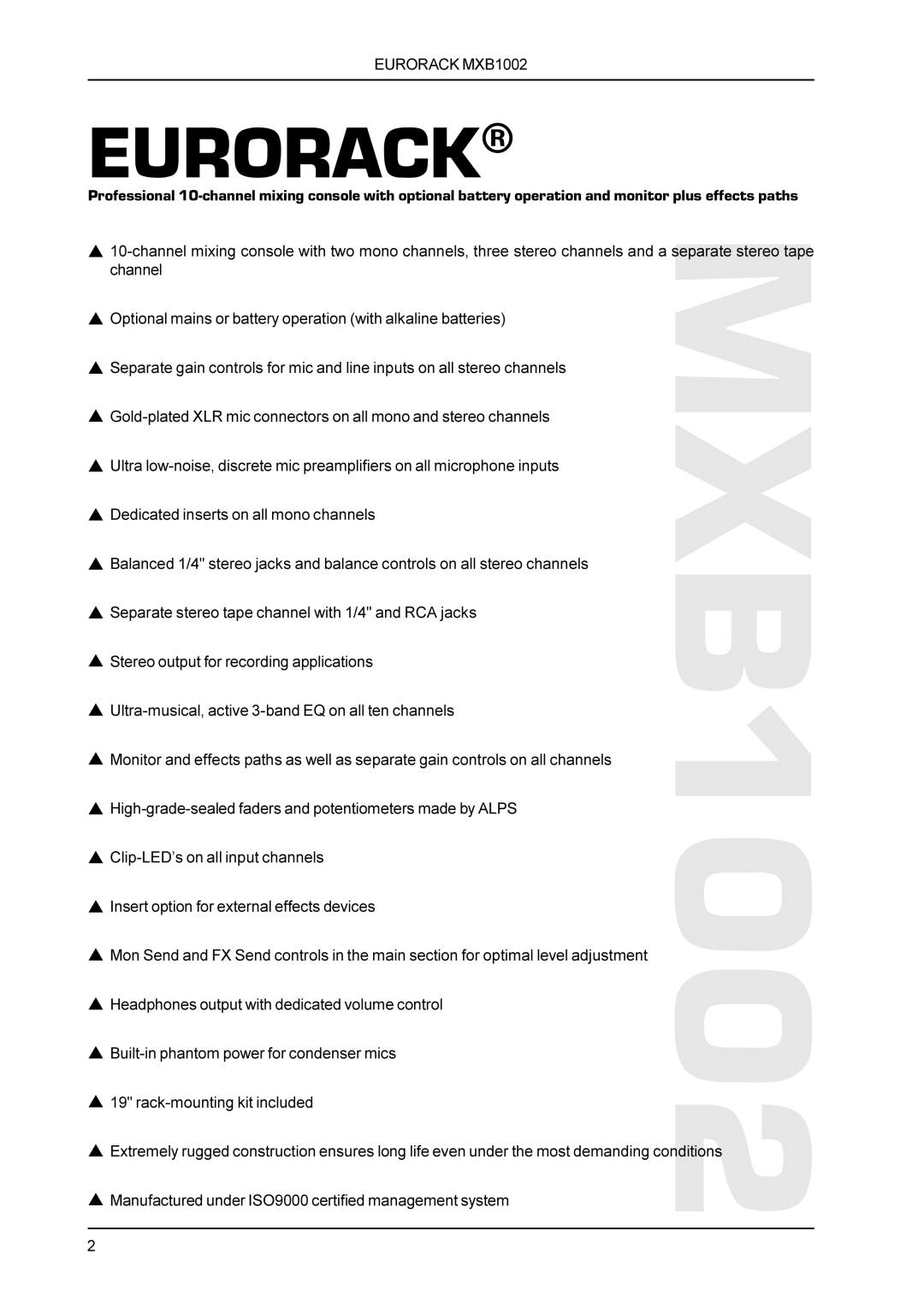 Behringer MXB1002 technical specifications Eurorack 