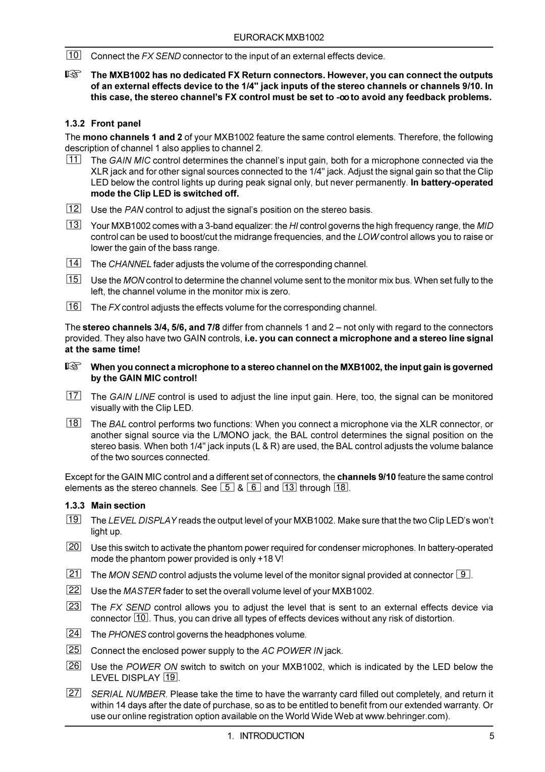 Behringer MXB1002 user manual Level Display Introduction 