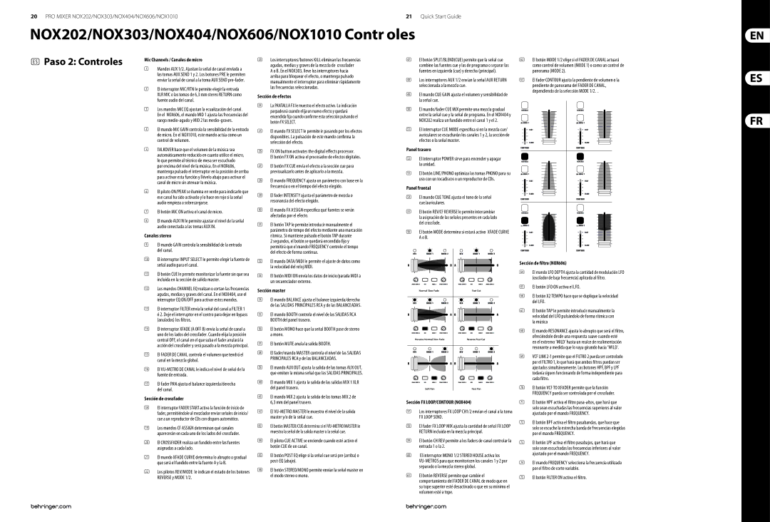 Behringer manual NOX202/NOX303/NOX404/NOX606/NOX1010 Contr oles, ES Paso 2 Controles 